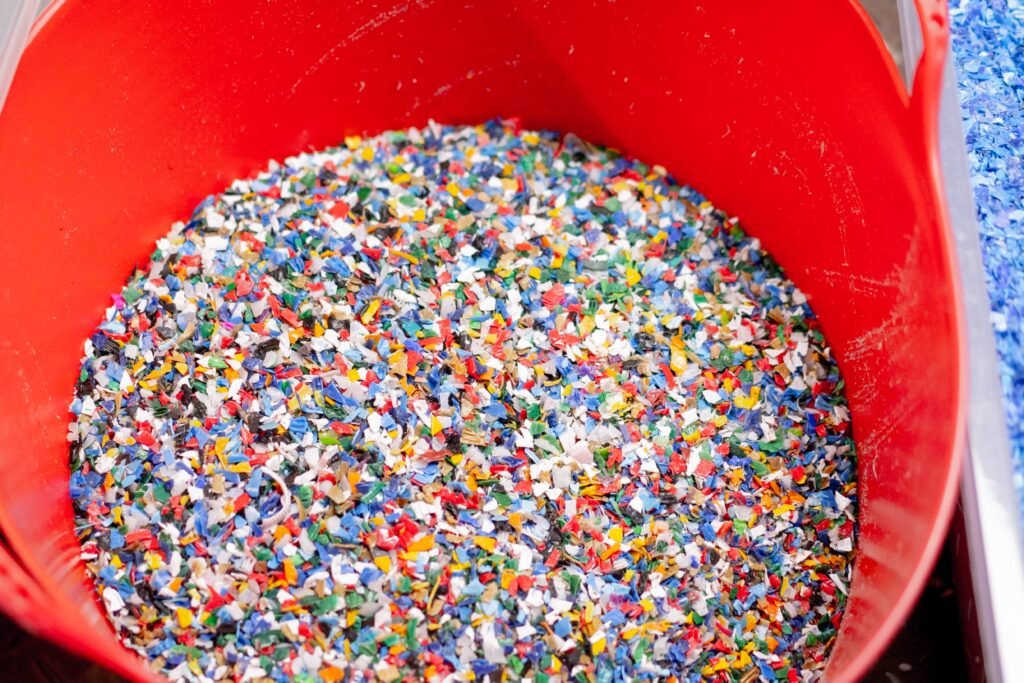 colorful-pieces-of-plastic-material-in-red-contain